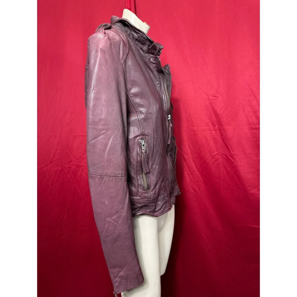 Muubaa Y2K Lamb Leather Biker Jacket Buckle Neck Purple Size 6